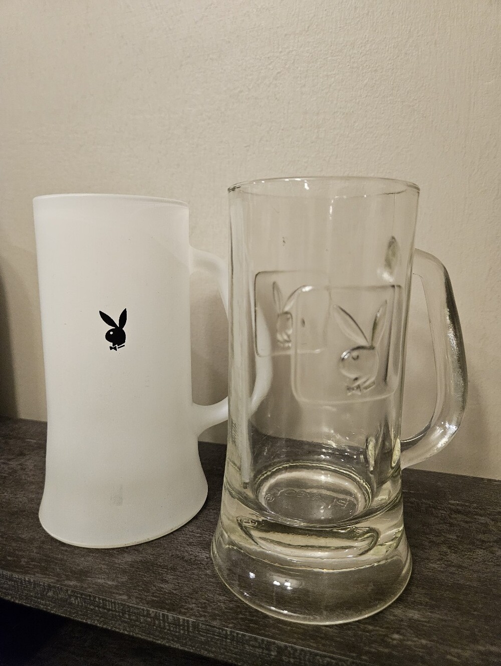 Vintage Playboy Club Beer Mug Stein Set - Frosted White & Clear Glass (Set of 2)